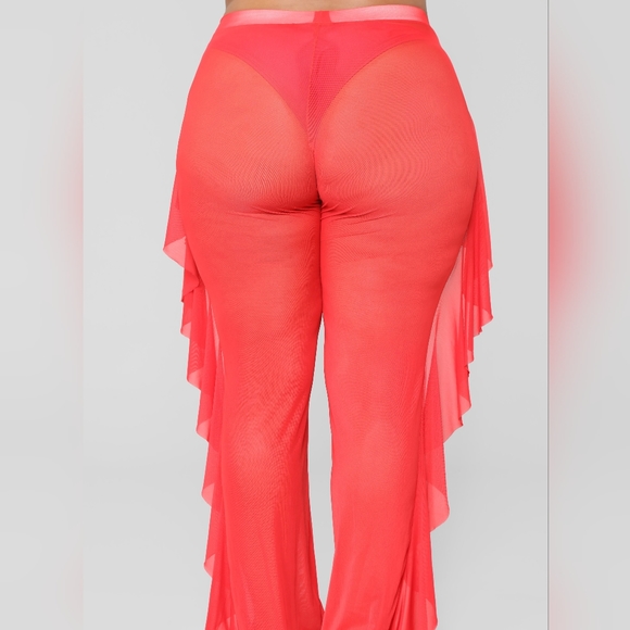 Cherry Red Ruffle Swimsuit Cover up pants - Picture 9 of 12